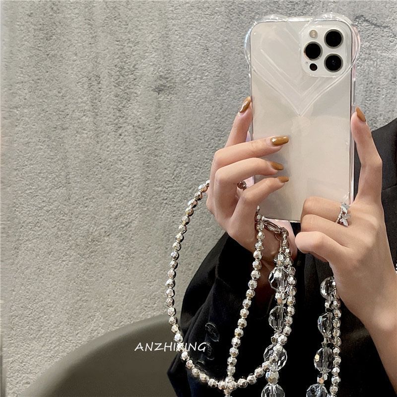 Transparent Phone Case Crystal Heart Faux Chain