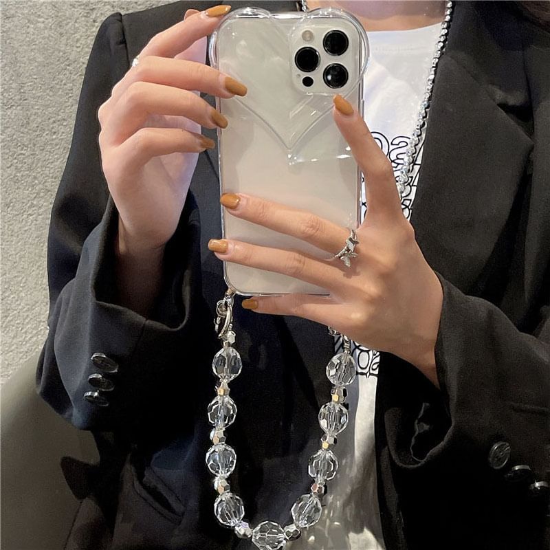 Transparent Phone Case Crystal Heart Faux Chain