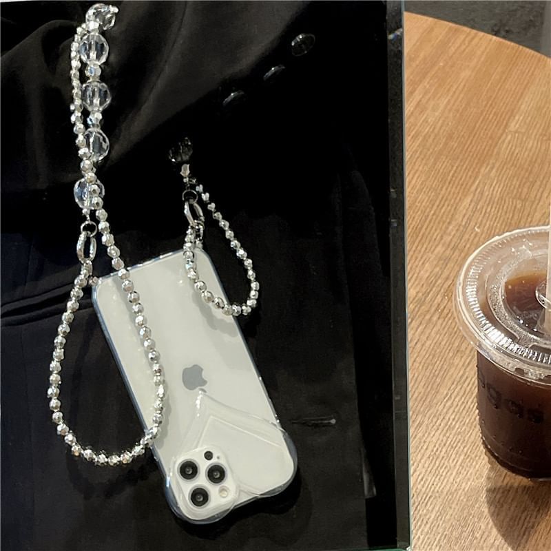 Transparent Phone Case Crystal Heart Faux Chain