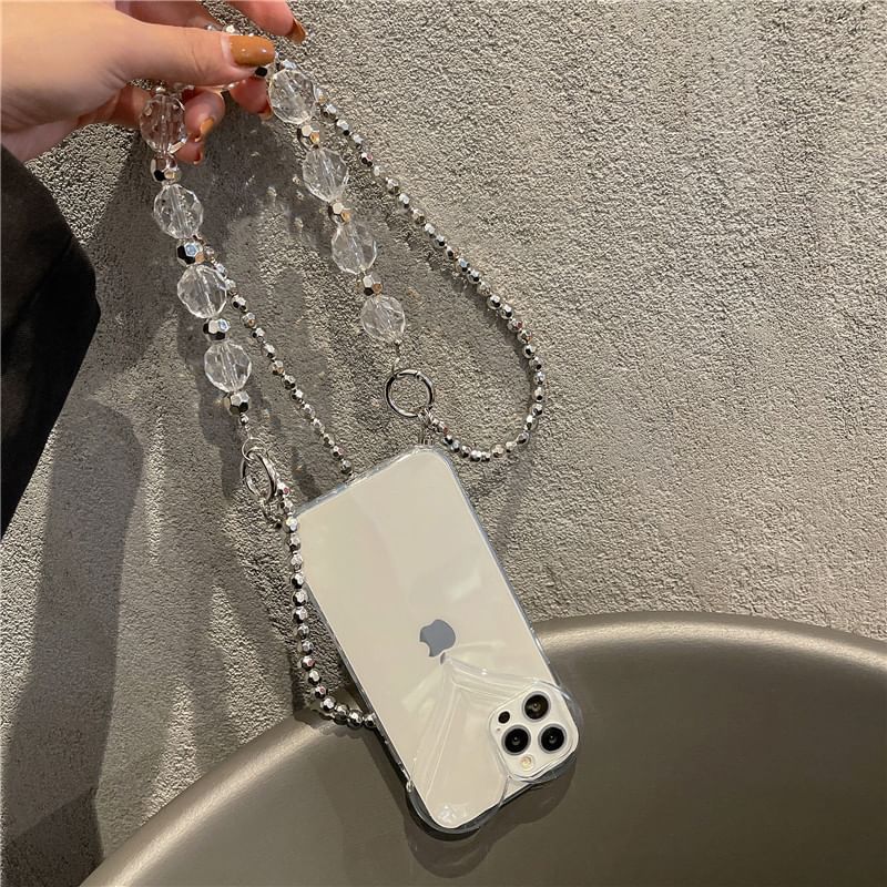 Transparent Phone Case Crystal Heart Faux Chain