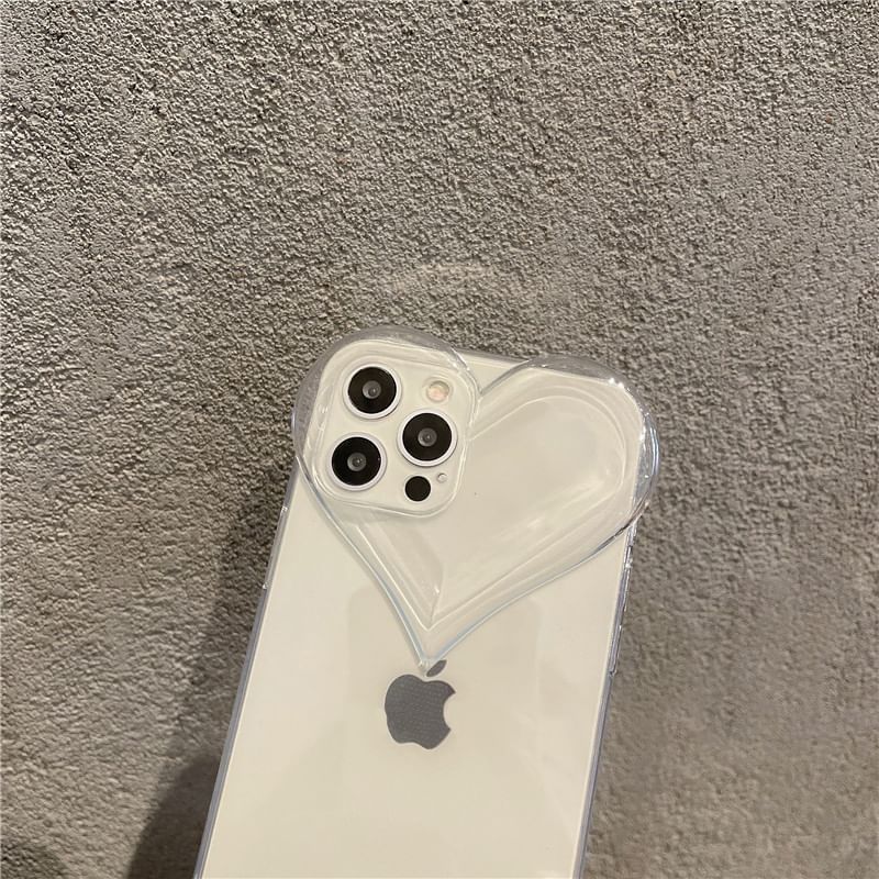 Transparent Phone Case Crystal Heart Faux Chain