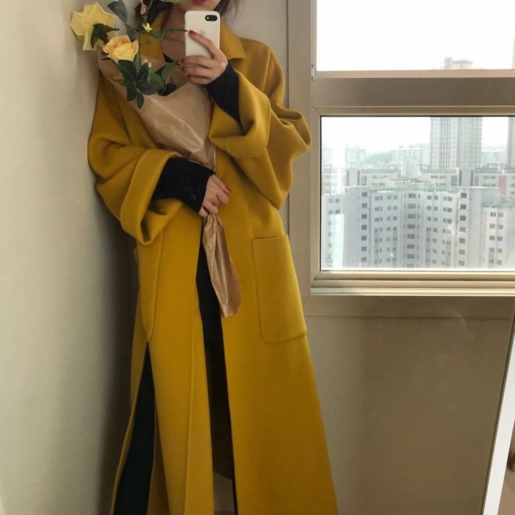 Notch Lapel Plain Midi Sashed Coat