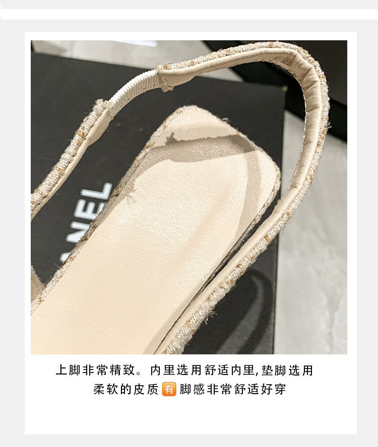 Sandals Pointed Slingback Kitten Plaid Heel