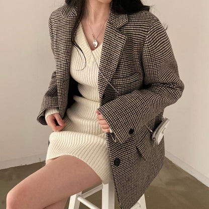 Houndstooth Single-Breasted Blazer