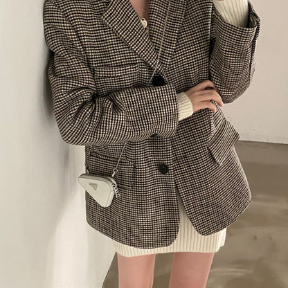 Houndstooth Single-Breasted Blazer