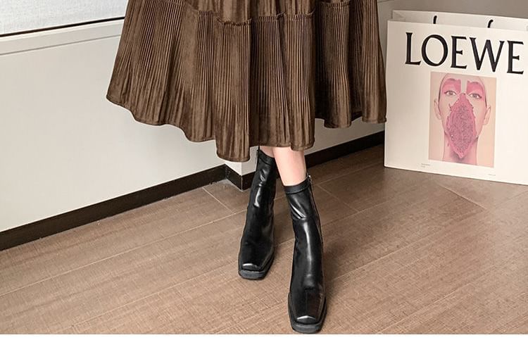 Skirt Elastic A-Line Tiered Waist Velvet Plain Midi