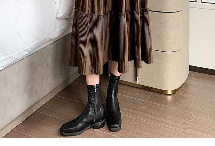 Skirt Elastic A-Line Tiered Waist Velvet Plain Midi