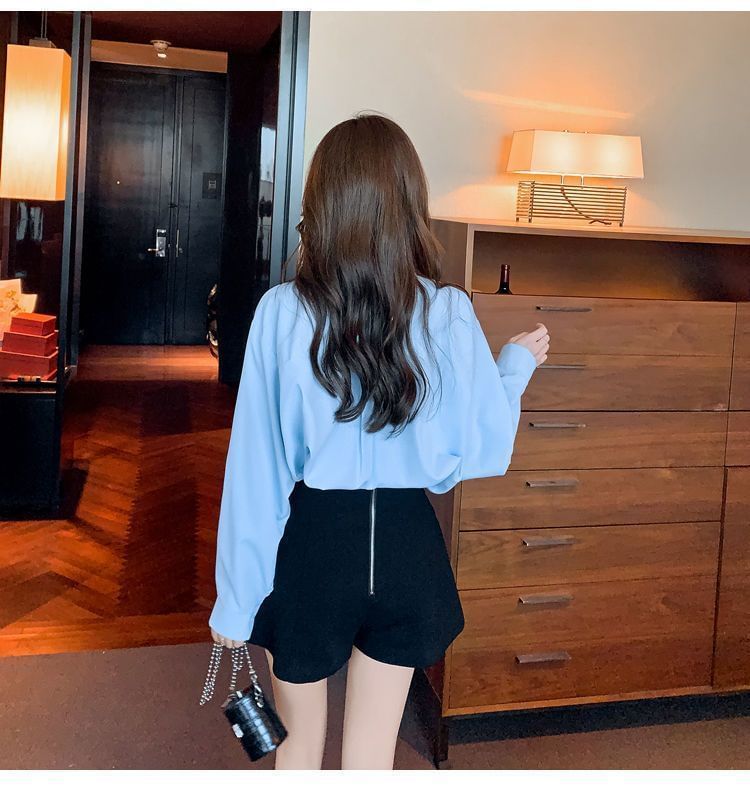 Plain Long-Sleeve Shirt Bow Accent