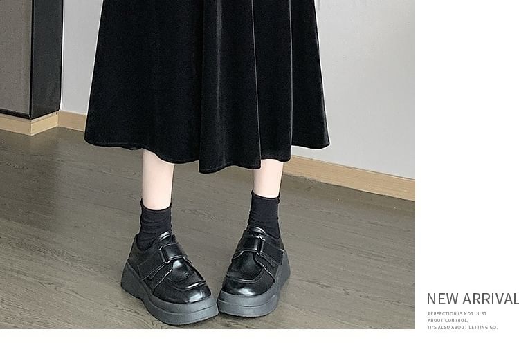 Waist Velvet Plain A-Line Skirt Midi Elastic