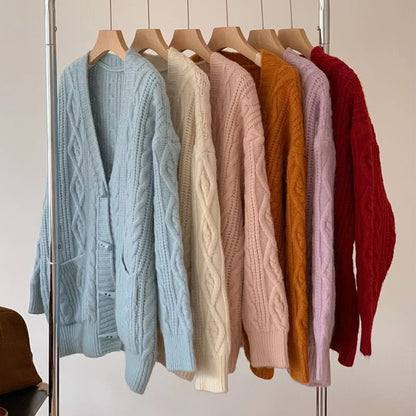 V-Neck Plain Toggle Cardigan