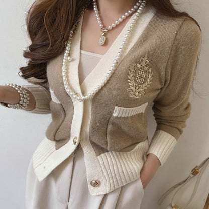 Contrast Trim Embroidered Cardigan