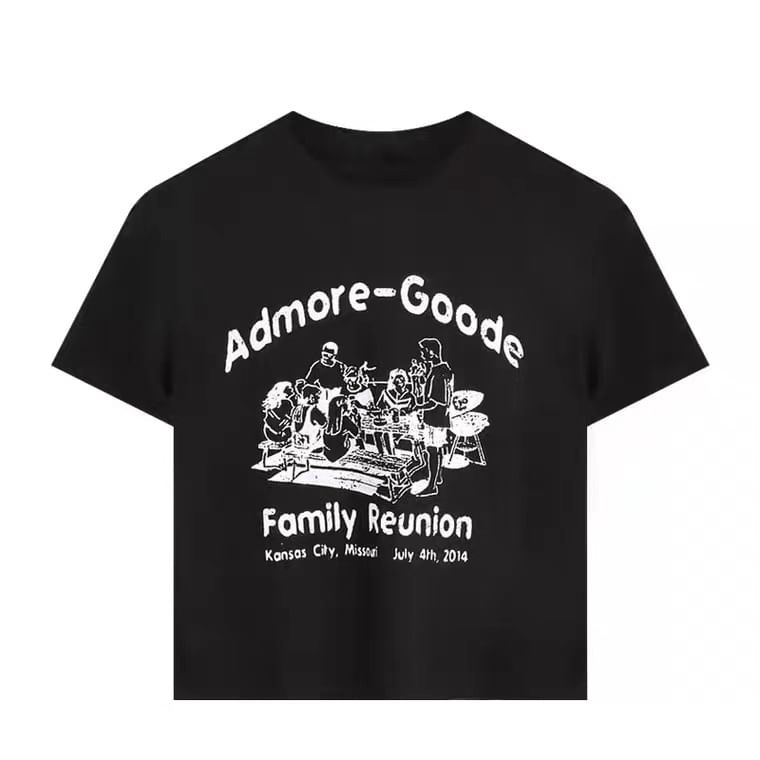 Lettering Crop T-Shirt Neck Crew Short-Sleeve Print