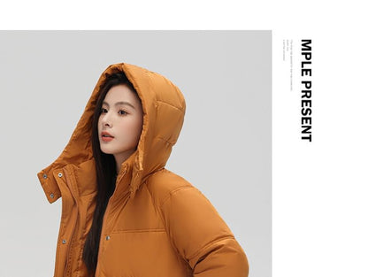 Hooded Zip-Up Padded Long Coat