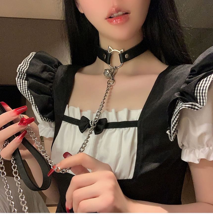 / Cat Alloy Choker Faux Leather Leash