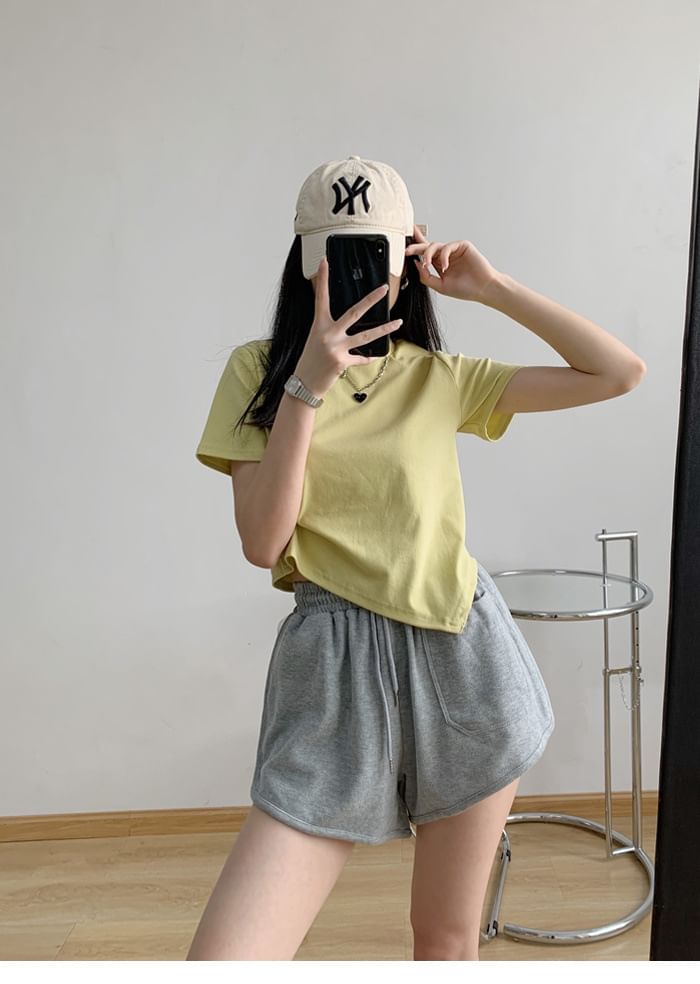 Sweat Waist Shorts Plain Drawstring