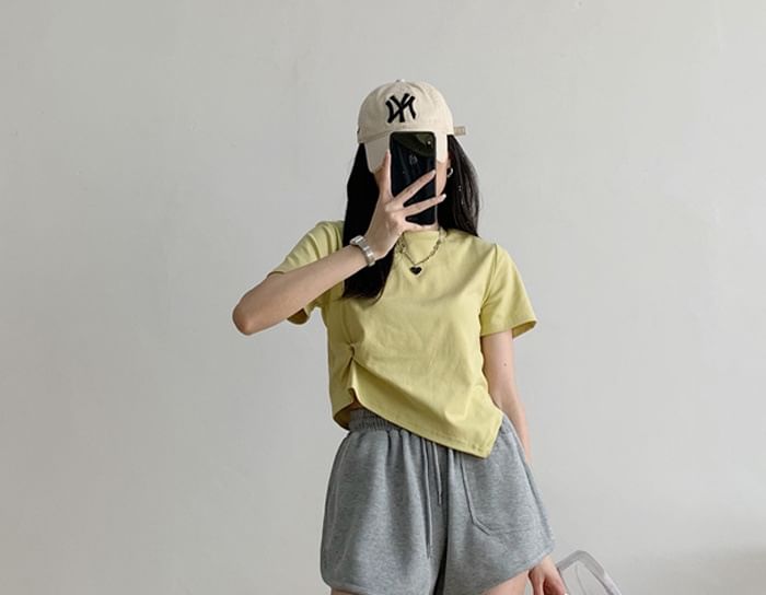 Sweat Waist Shorts Plain Drawstring