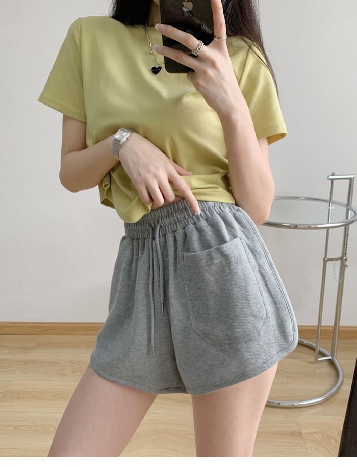 Sweat Waist Shorts Plain Drawstring