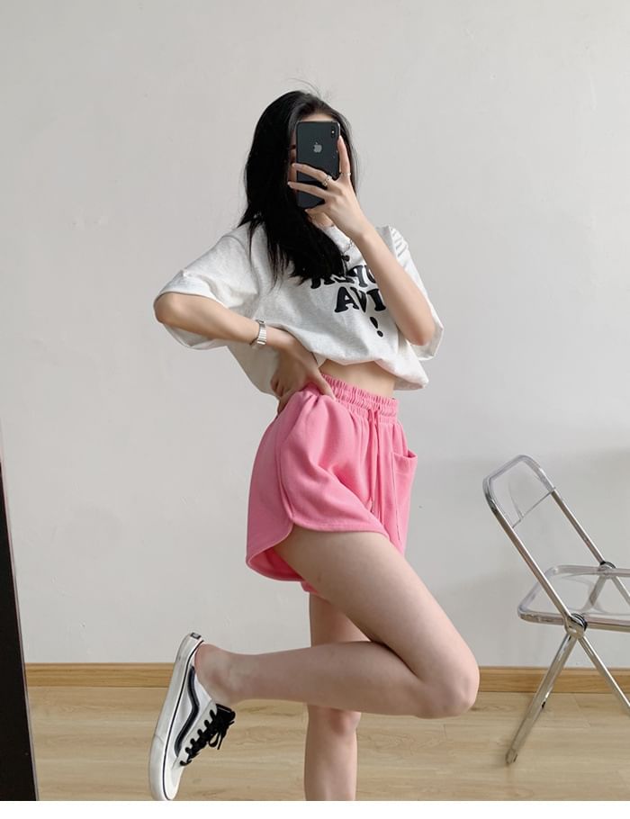 Sweat Waist Shorts Plain Drawstring