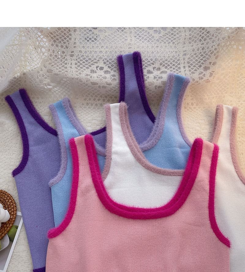 Top Neck Trim Scoop Contrast Crop Knit