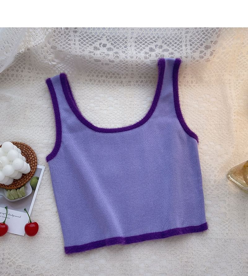 Top Neck Trim Scoop Contrast Crop Knit