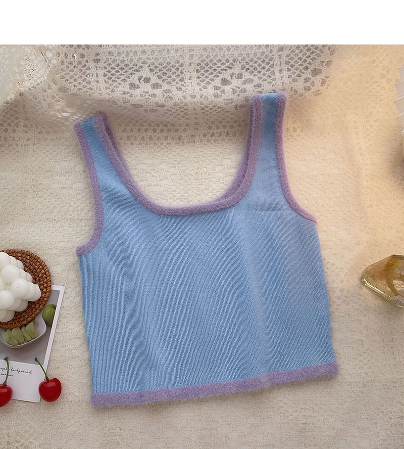 Top Neck Trim Scoop Contrast Crop Knit