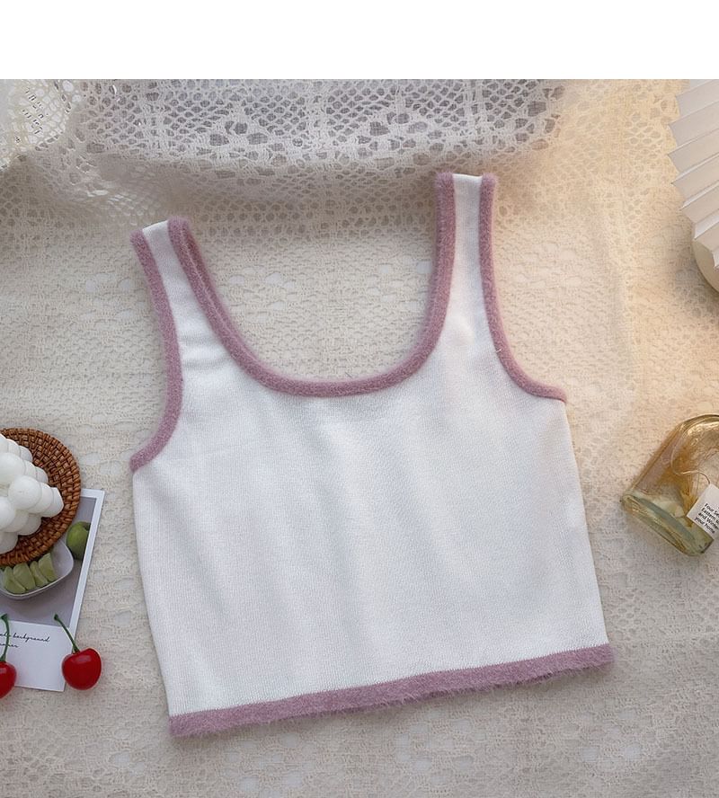 Top Neck Trim Scoop Contrast Crop Knit