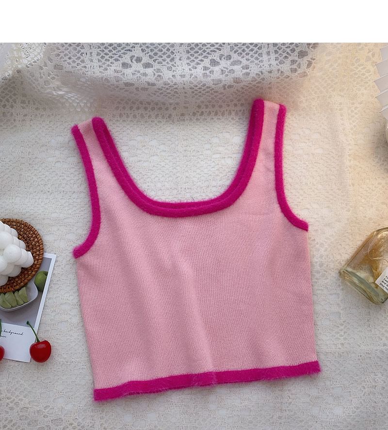 Top Neck Trim Scoop Contrast Crop Knit