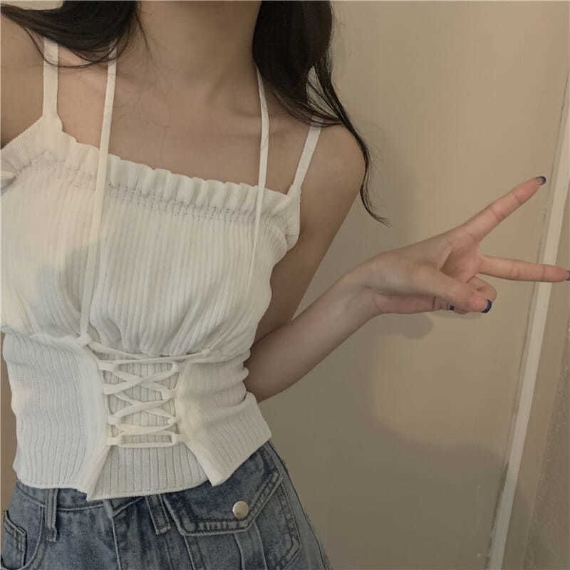 Ruched Plain Up Top Camisole Lace Crop