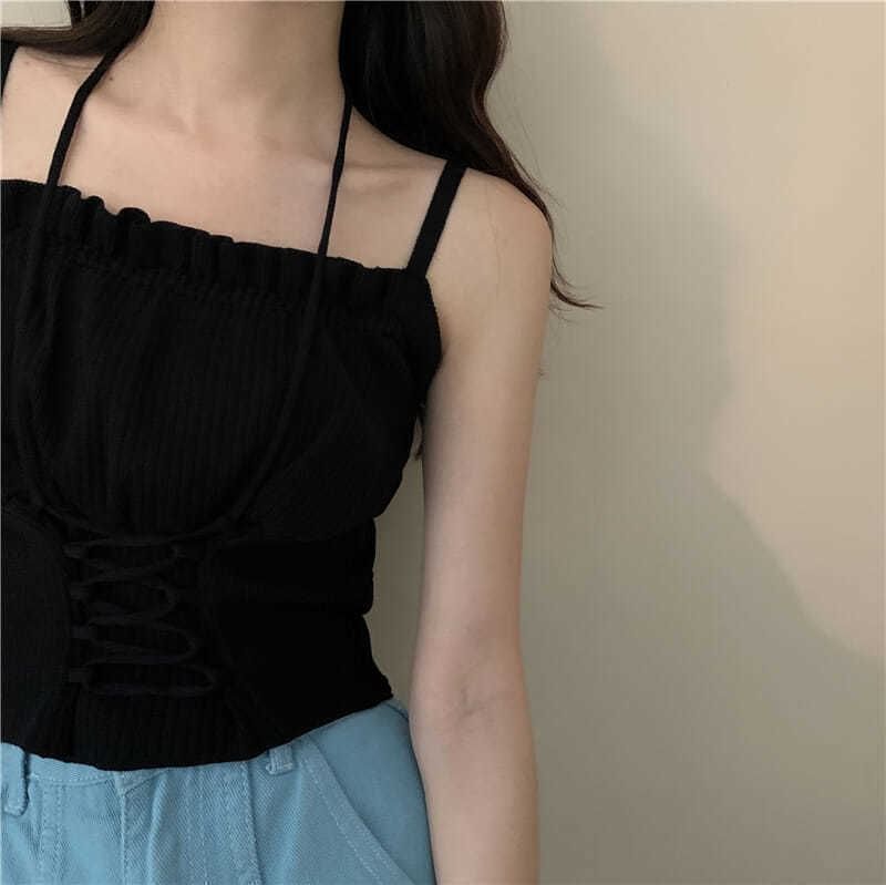 Ruched Plain Up Top Camisole Lace Crop