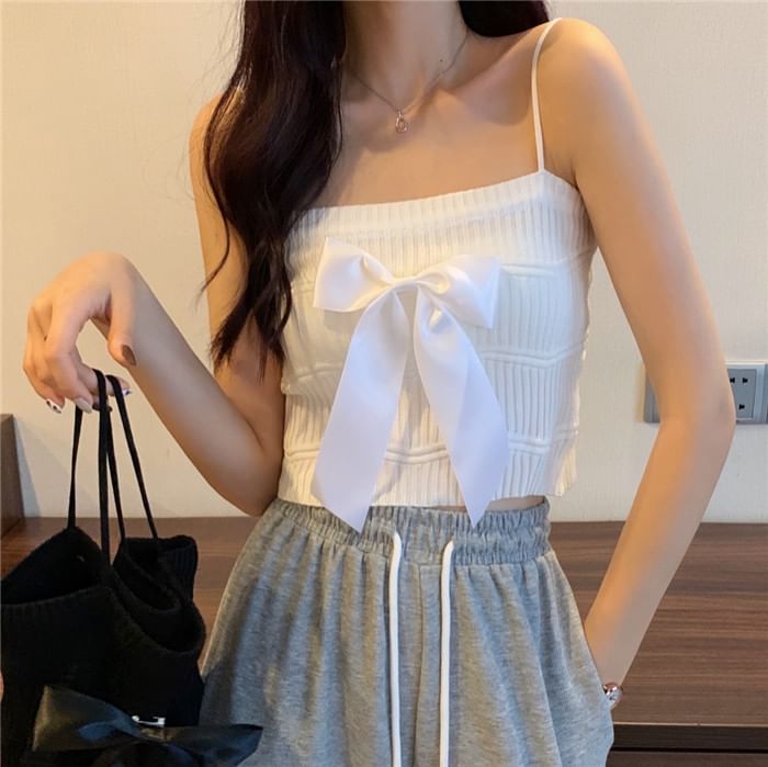 Bow Plain Top Knit Camisole Ribbed