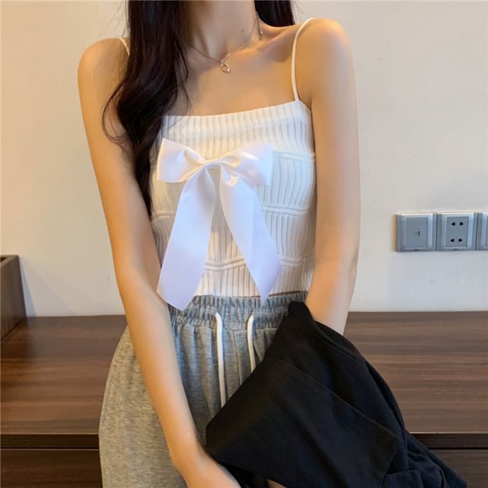 Bow Plain Top Knit Camisole Ribbed