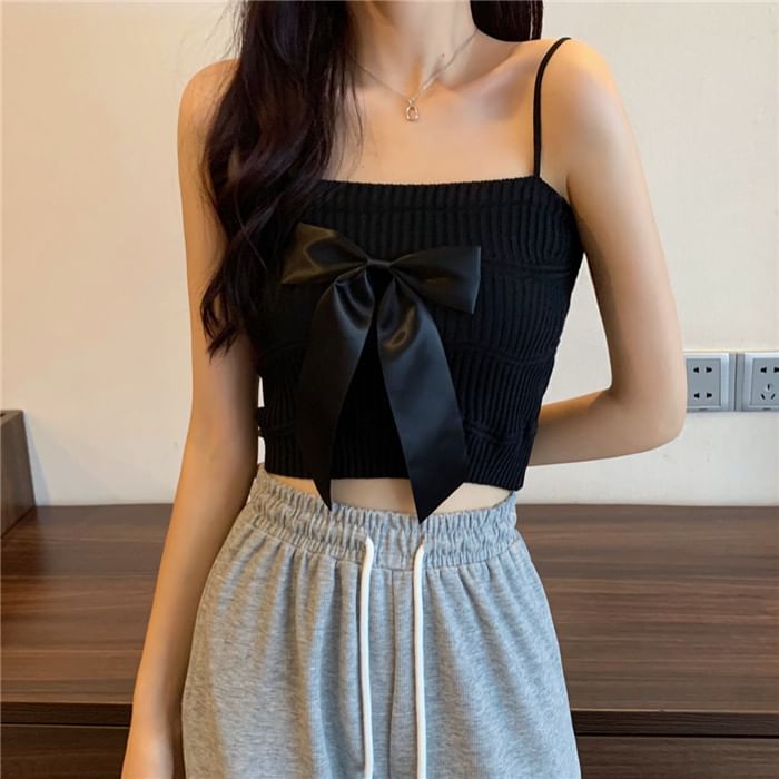 Bow Plain Top Knit Camisole Ribbed