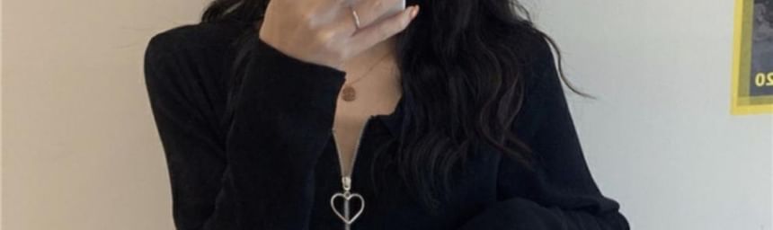 Collared Zip Plain Cardigan