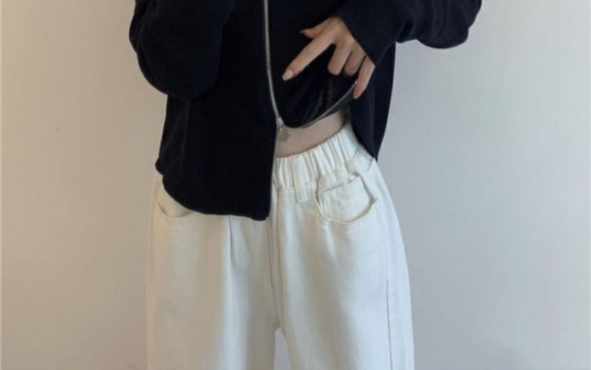 Collared Zip Plain Cardigan