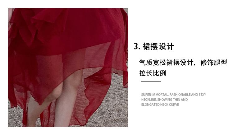 Spaghetti Strap Dress A-Line Sheer Asymmetrical