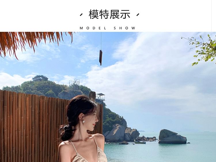 Cutout A-Line Spaghetti Strap Dress Maxi V-Neck Plain