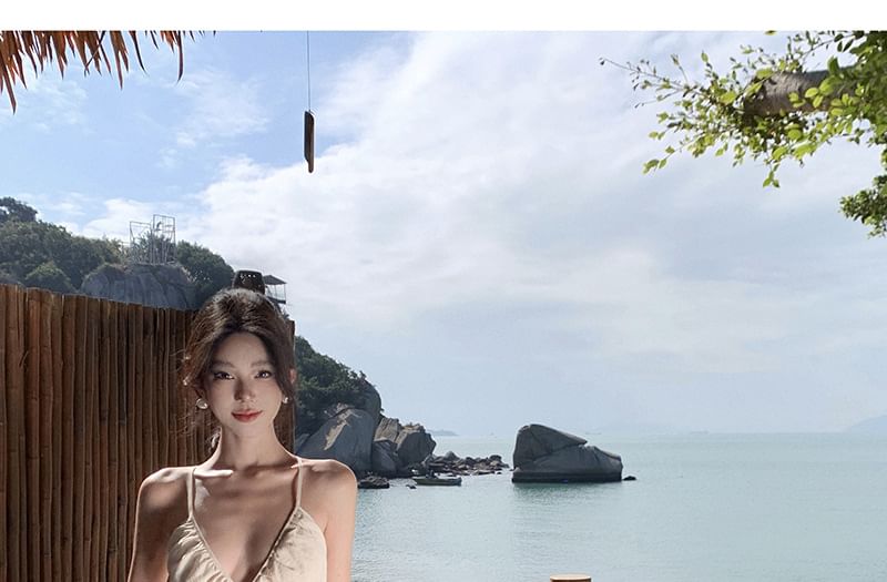 Cutout A-Line Spaghetti Strap Dress Maxi V-Neck Plain