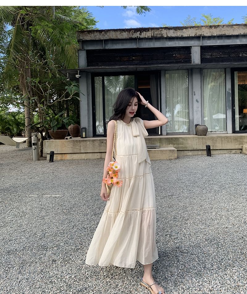 Dress Midi Sleeveless A-Line Crewneck Plain