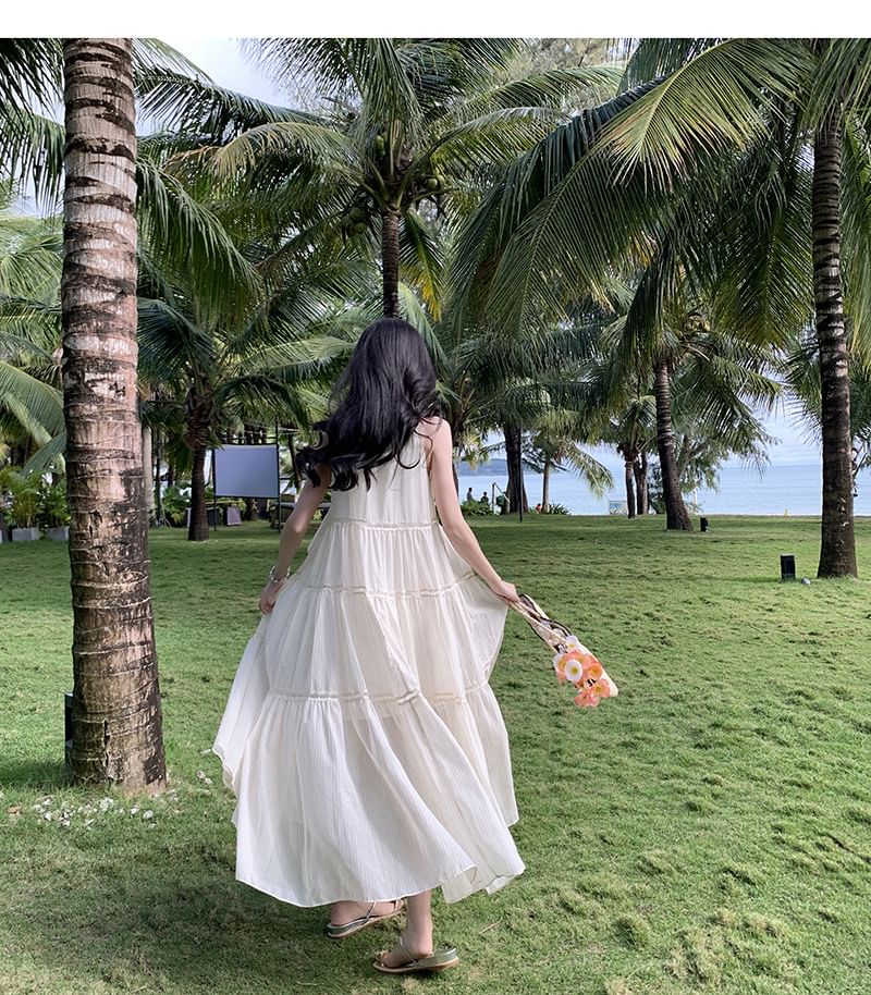 Dress Midi Sleeveless A-Line Crewneck Plain