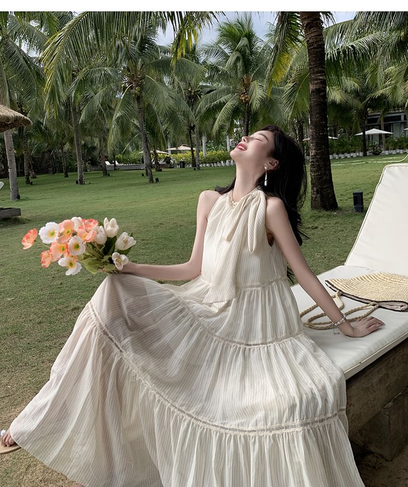 Dress Midi Sleeveless A-Line Crewneck Plain