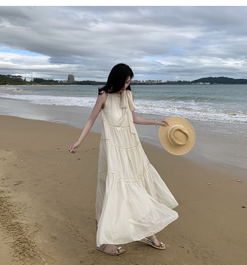 Dress Midi Sleeveless A-Line Crewneck Plain