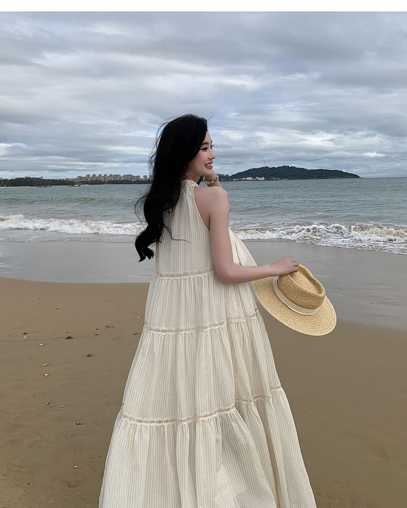 Dress Midi Sleeveless A-Line Crewneck Plain