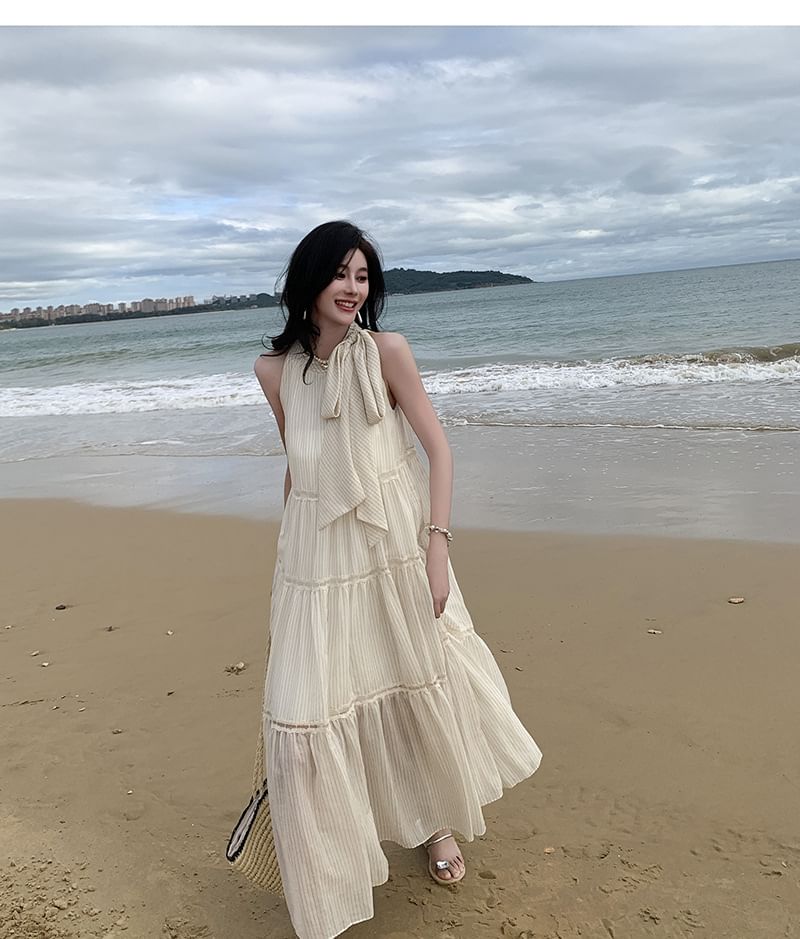 Dress Midi Sleeveless A-Line Crewneck Plain