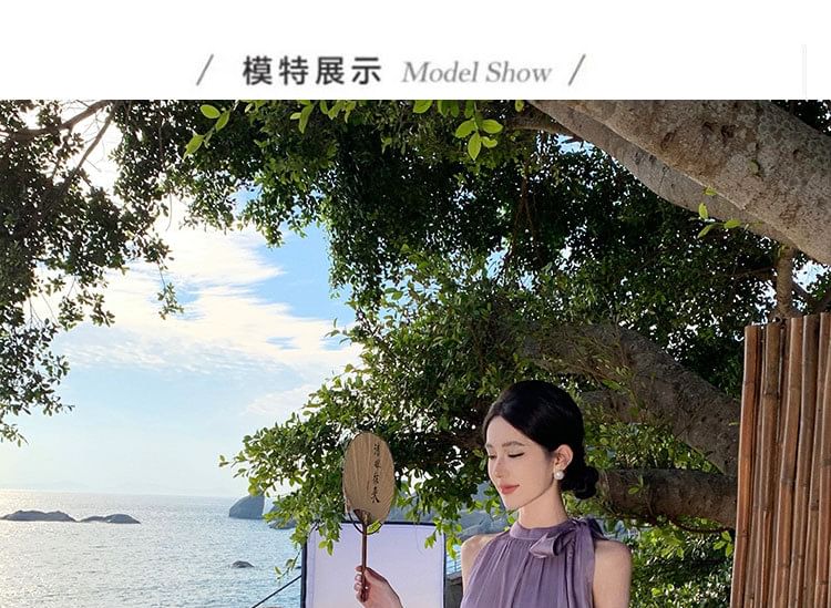 Sleeveless Maxi Dress A-Line Plain Crewneck