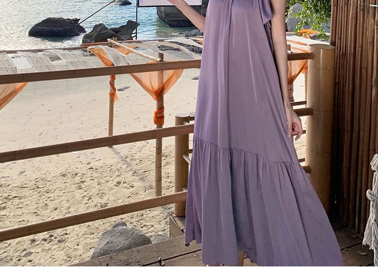 Sleeveless Maxi Dress A-Line Plain Crewneck