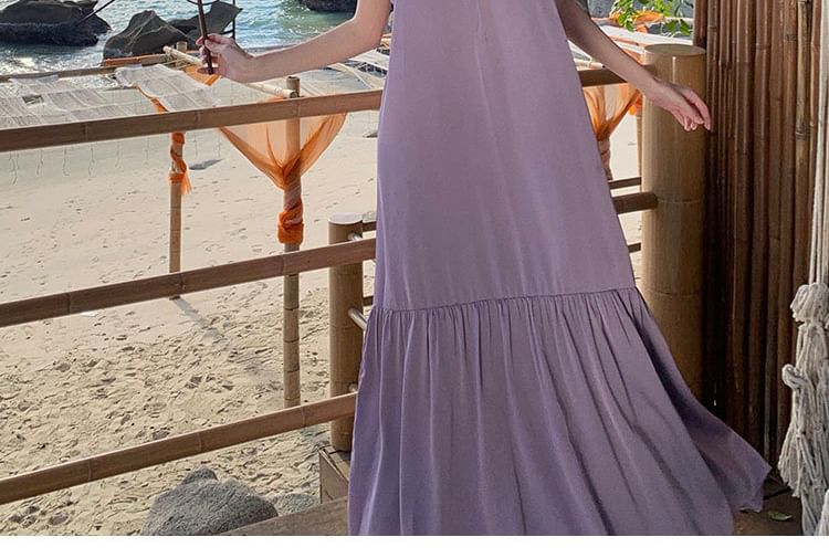 Sleeveless Maxi Dress A-Line Plain Crewneck