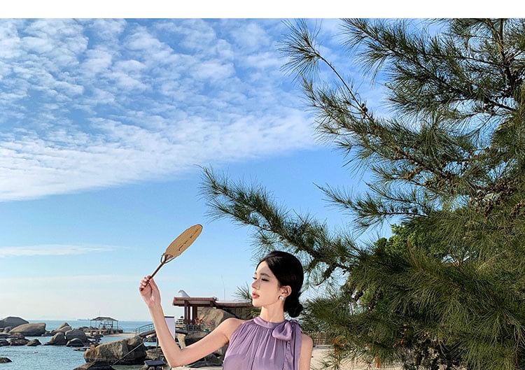 Sleeveless Maxi Dress A-Line Plain Crewneck