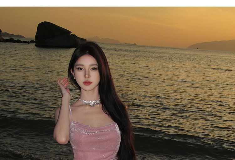 Mermaid Spaghetti Dress Maxi Strap Plain