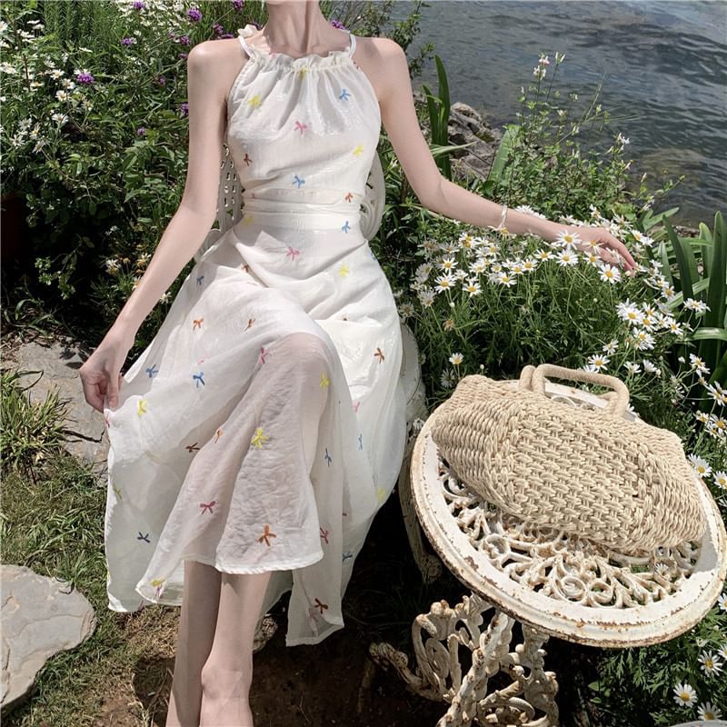 Pattern Sleeveless A-Line Dress Midi Star