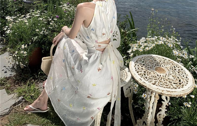 Pattern Sleeveless A-Line Dress Midi Star